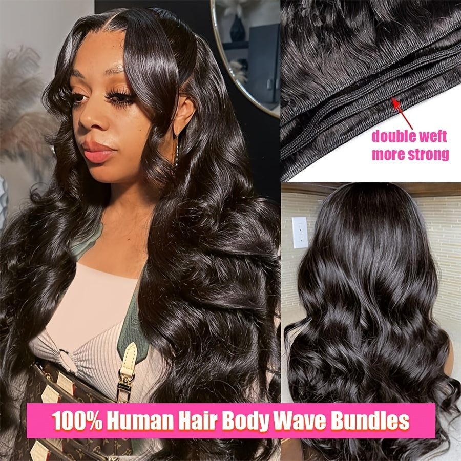 Body Wave 4 Bundles with Closure Brazilian 12A Unprocessed Virgin Human Hair 4x4 Free Part Closure Body Wavy Human Hair Bundles with Closure Natural Color Free Part HD Lace Transparent